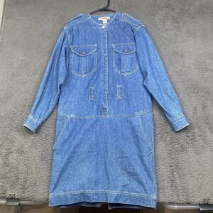 Vintage 90’s FADS Medium Wash Denim Mom Button Up Denim Dress Size 6 Cottagecore
